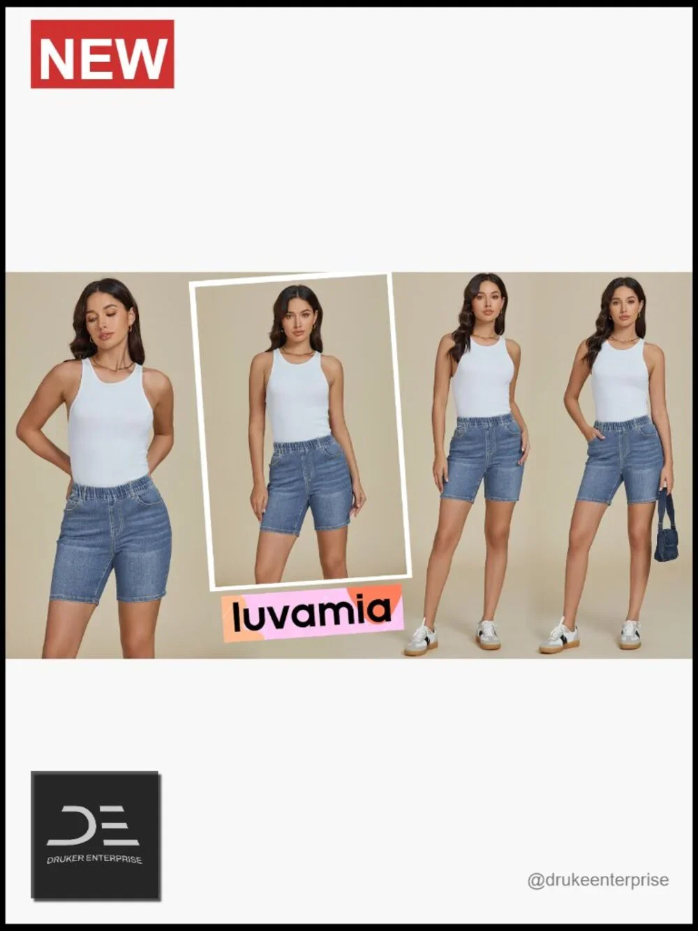 Women's Mid Rise Elastic Waist Pull On Denim Shorts 7" Inseam - Picture 7 of 7
